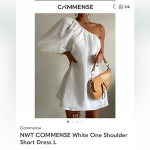 NWT COMMENSE White One Shoulder Short Dress L